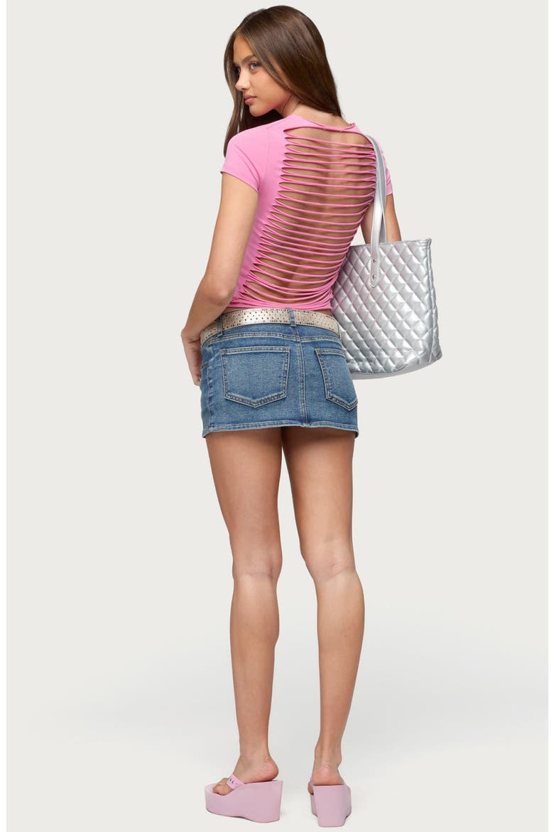 Izabelle Shredded Back T-Shirt, Alternate, color, PINK