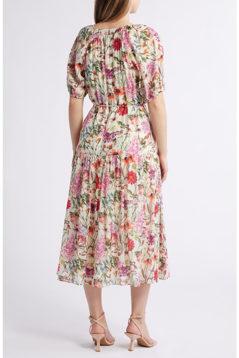 Floral Puff Sleeve Midi Dress, Alternate, color, IVORY MULTI