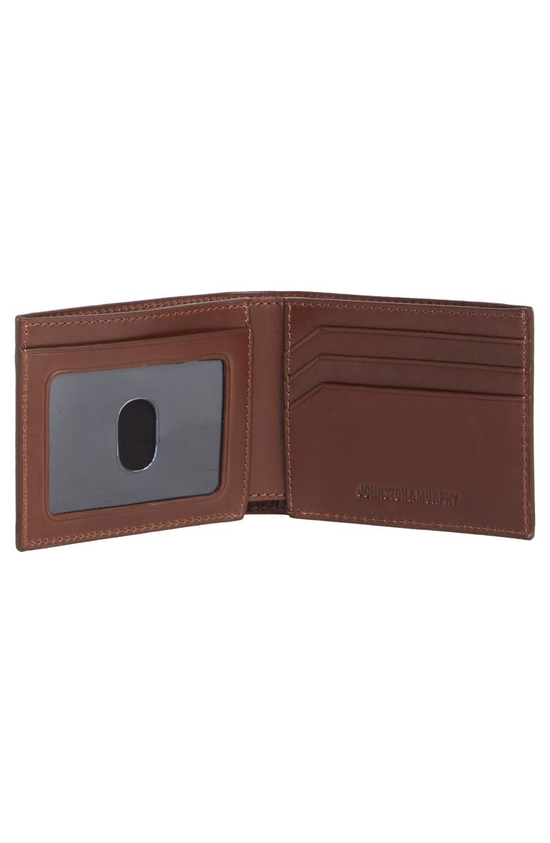 Johnston & Murphy Hunter Glazed Leather Bifold Wallet, Alternate, color, Mahogany