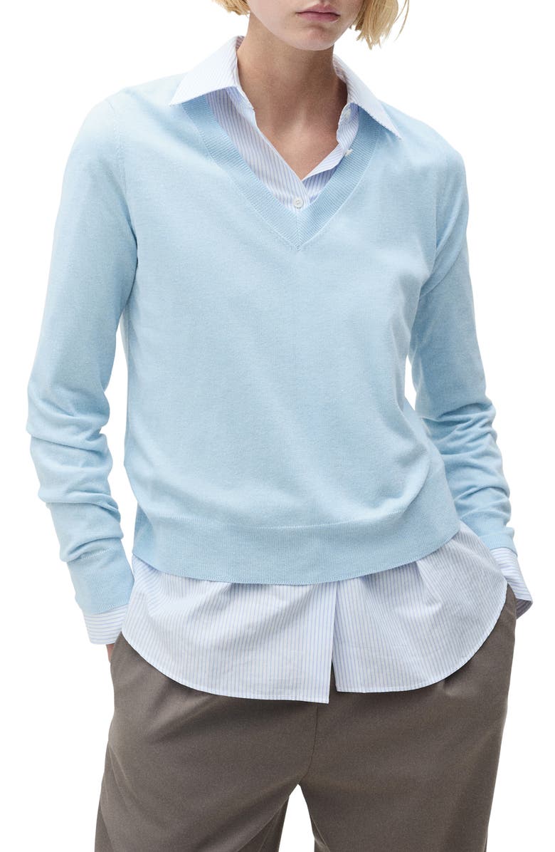 MANGO V-Neck Sweater, Main, color, Sky Blue