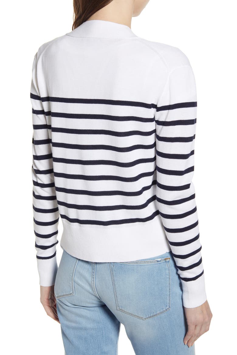 J. Crew Lightweight Striped Crop Cardigan, Alternate, color, WHITE NAVY