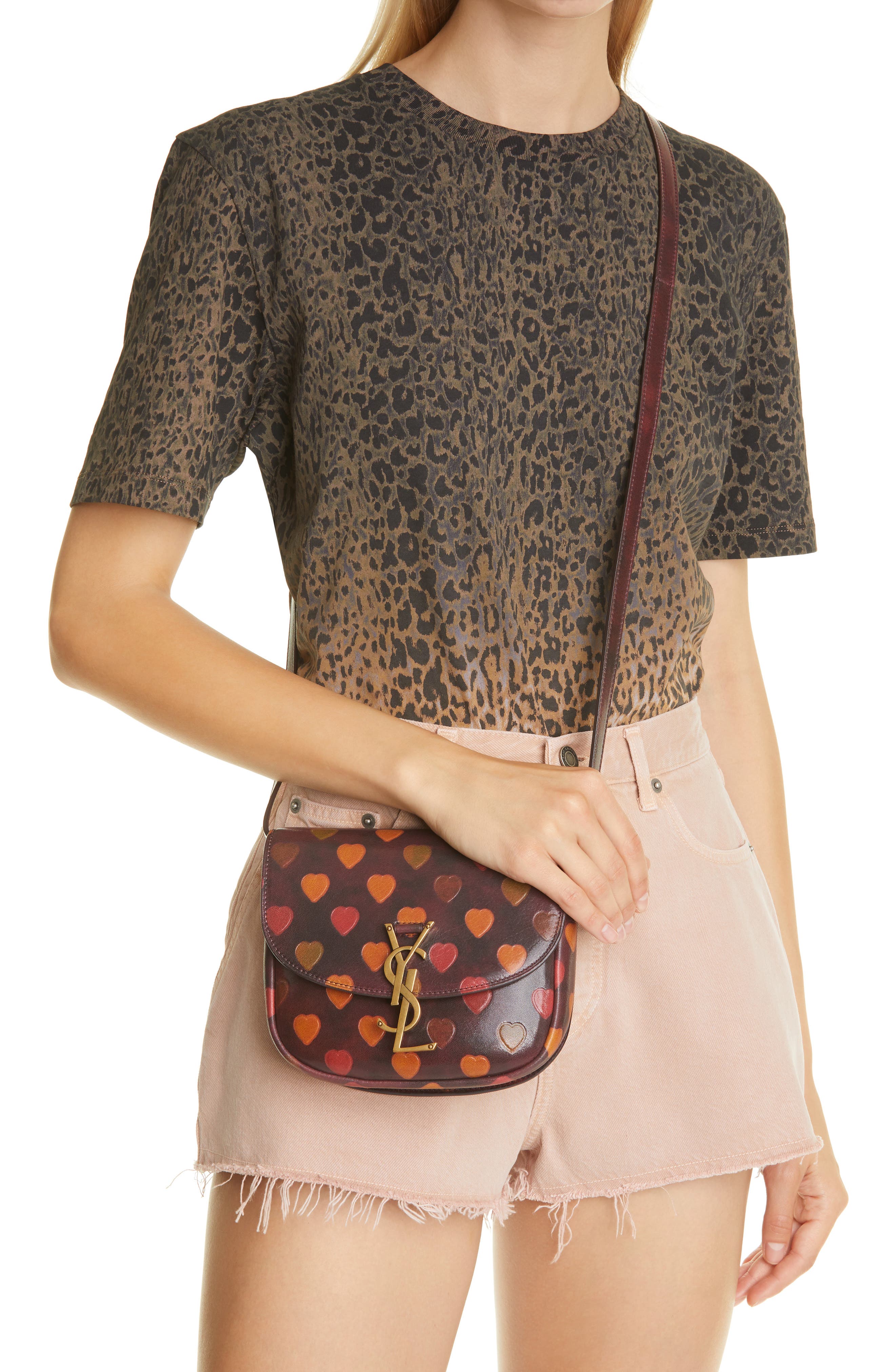 Saint Laurent Kaia Embossed Heart Leather Crossbody Bag, Alternate, color, 