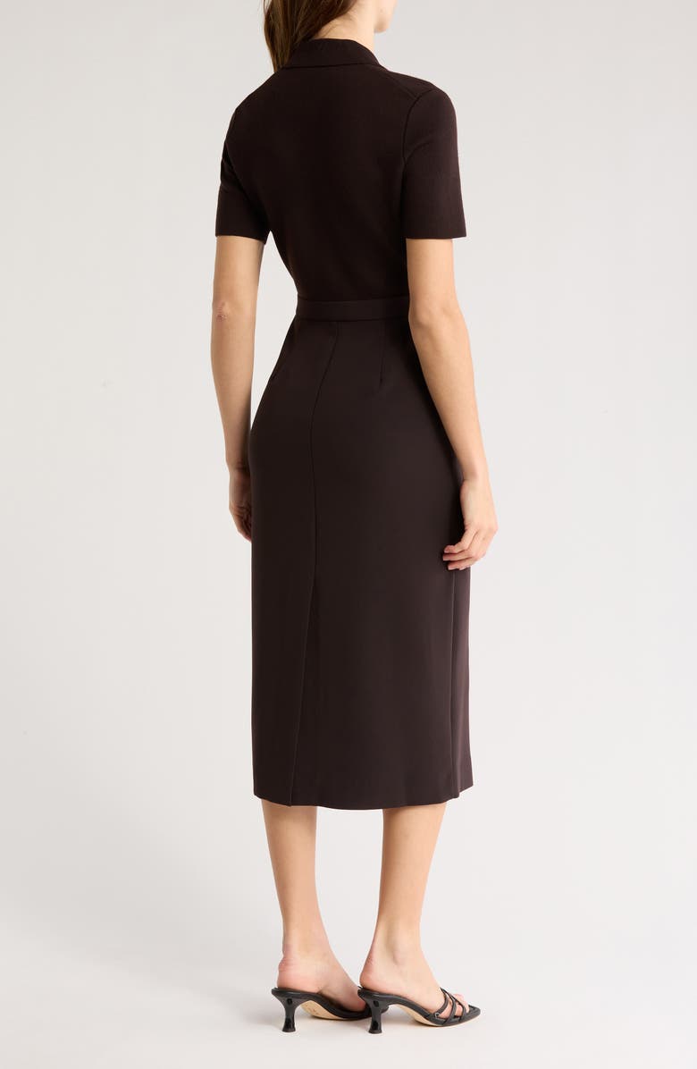 Theory Button Front Mixed Media Crepe Dress, Alternate, color, Hickory