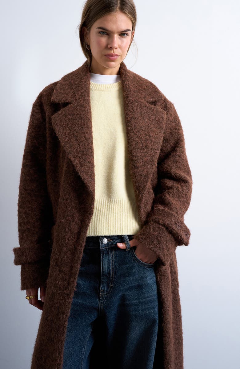 Topshop Chuck On Faux Shearling Longline Coat, Alternate, color, Camel