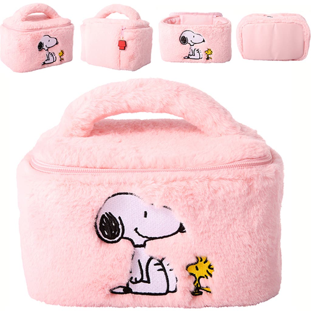 Peanuts Snoopy Fluffy Cosmetic Bag For Travel In Pink