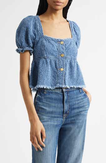 Ganni Fluffy Metallic Denim Top