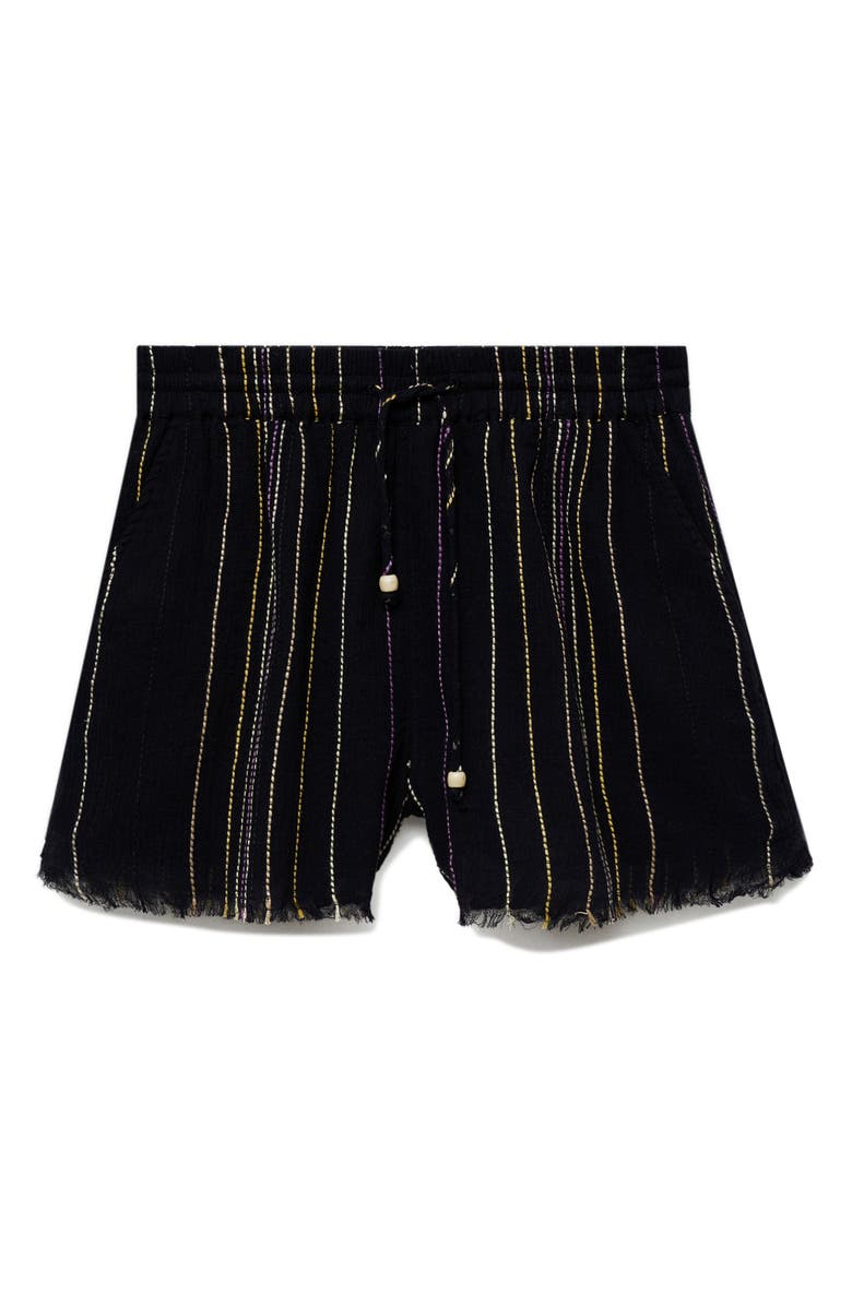 MANGO Stripe Frayed Hem Drawstring Shorts, Alternate, color, 