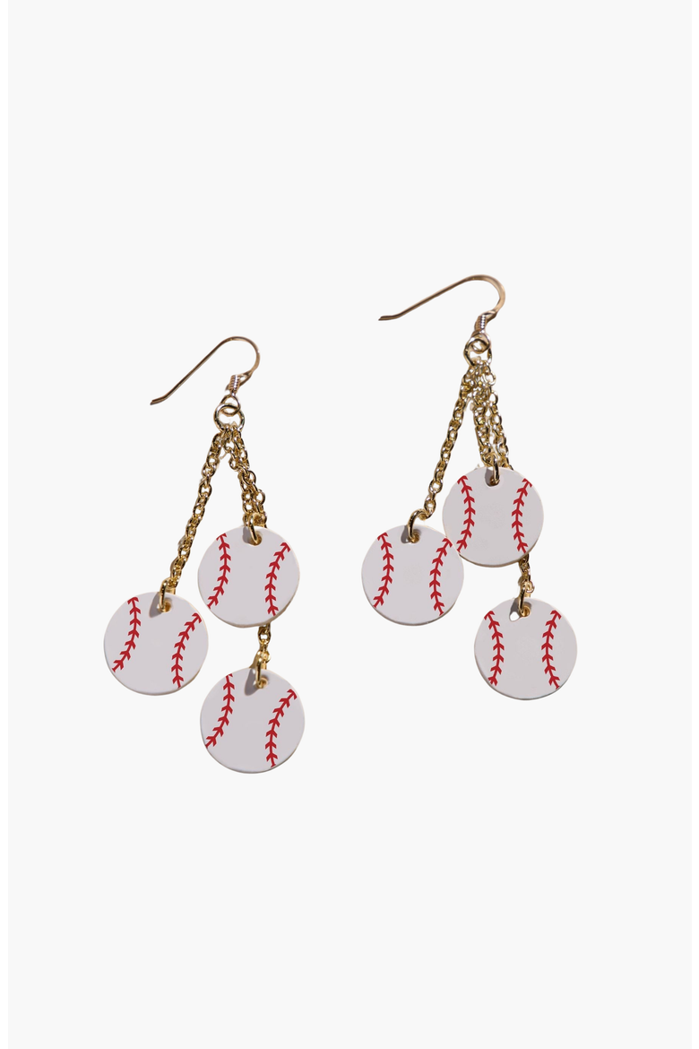 Slugger Baseball Leather Earrings, Main, color, Silver