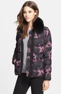 Burberry London 'Redbury' Print Down Jacket with Removable Genuine Fox Fur Collar