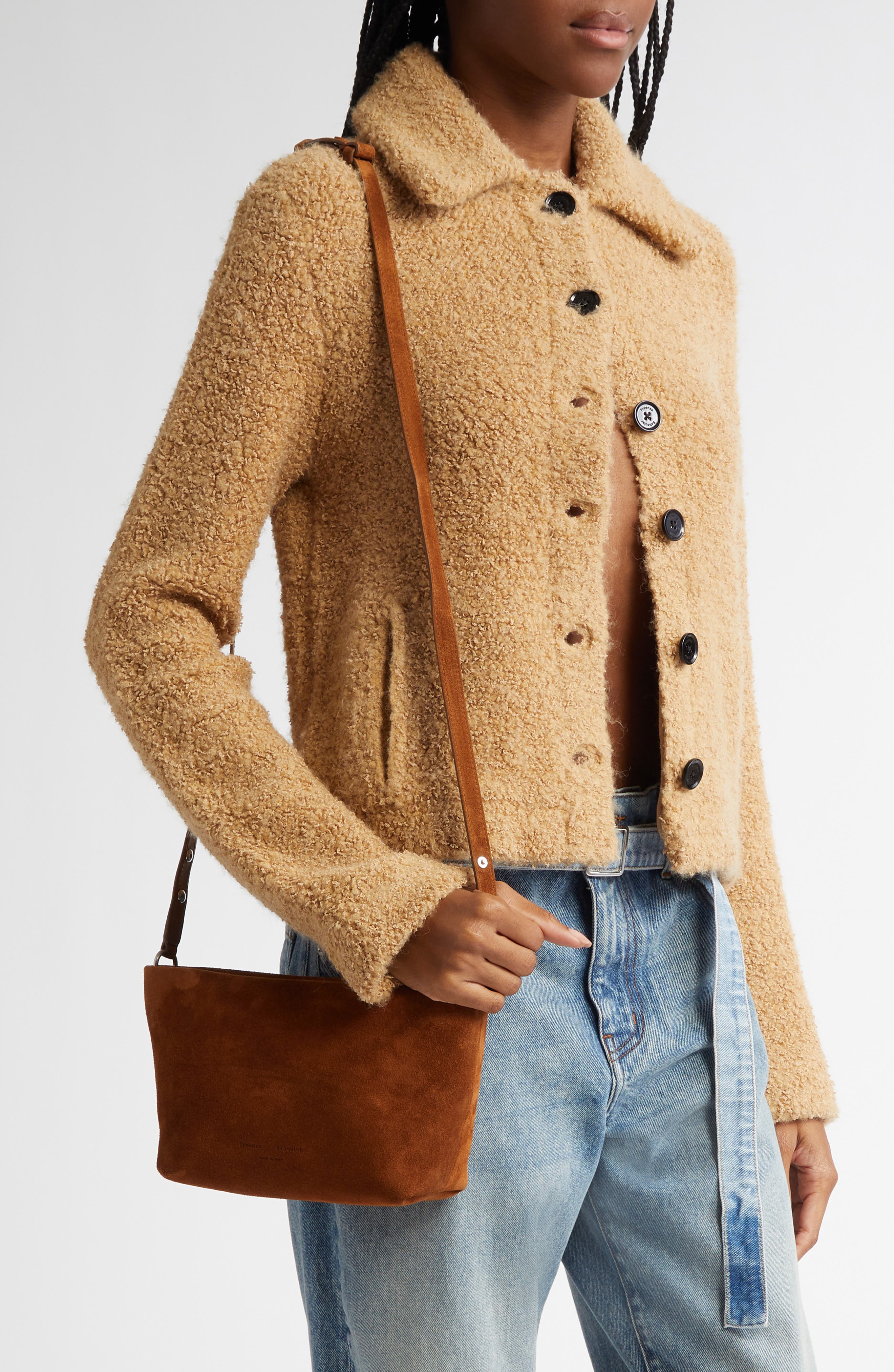 Proenza Schouler Bond Suede Shoulder Bag, Alternate, color, Saddle