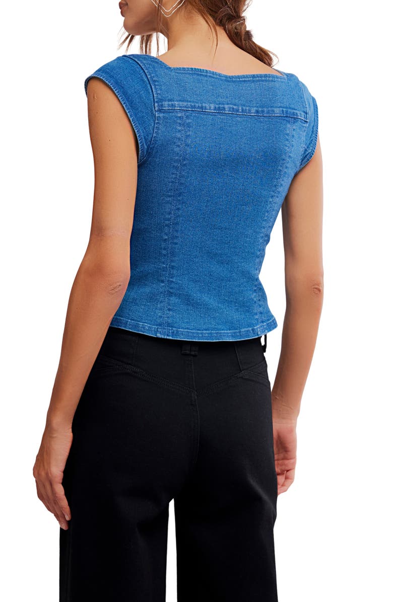 Free People Marilyn Denim Corset Top, Alternate, color, Skylight