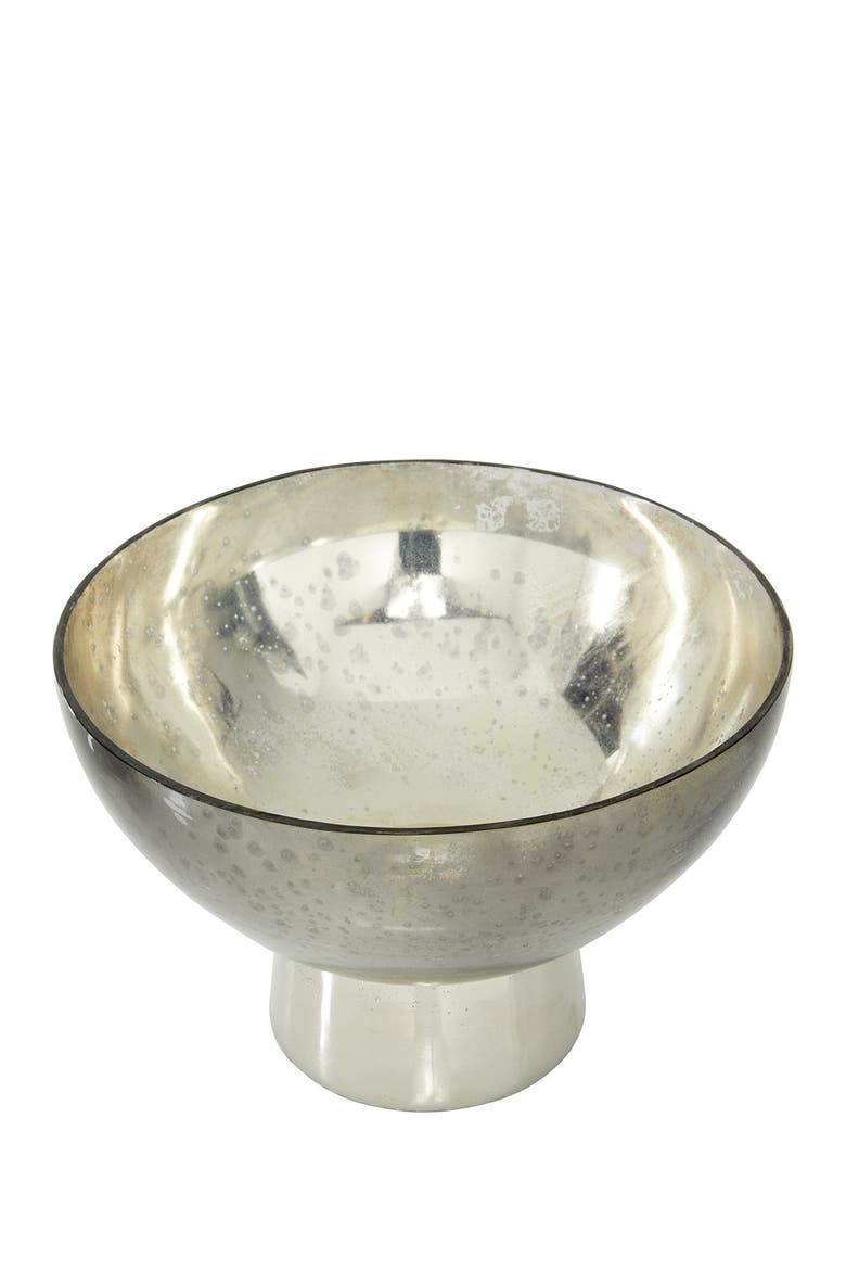 Dark Gray Glass Decorative Bowl with Metal Stand, Alternate, color, DARK GREY