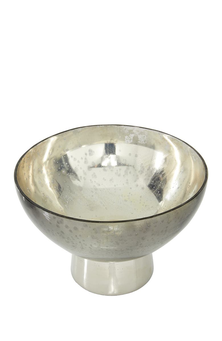 WILLOW ROW Dark Gray Glass Decorative Bowl with Metal Stand, Alternate, color, 