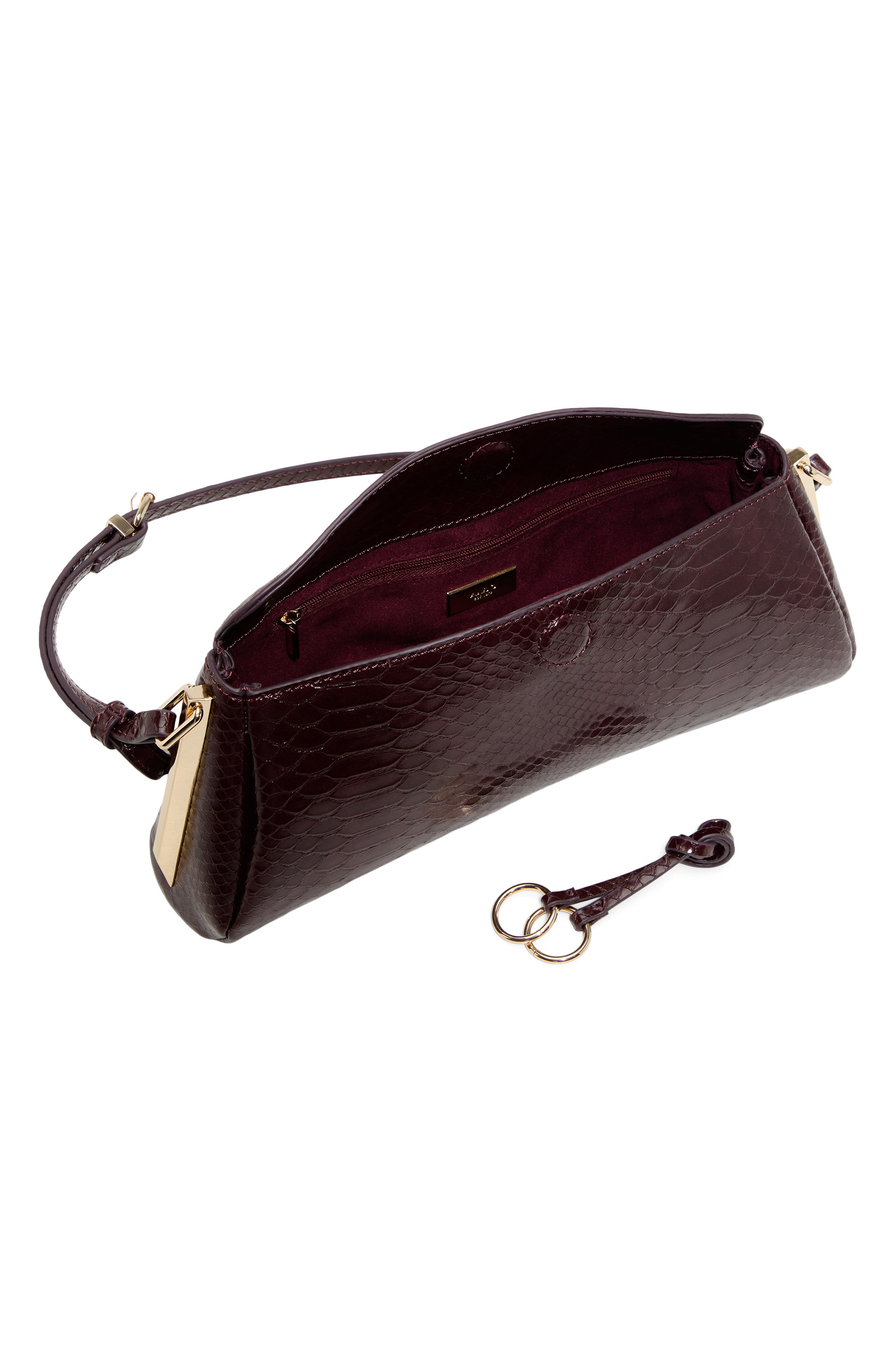Hillarieex Croc Embossed Faux Leather Shoulder Bag, Alternate, color, BORDO