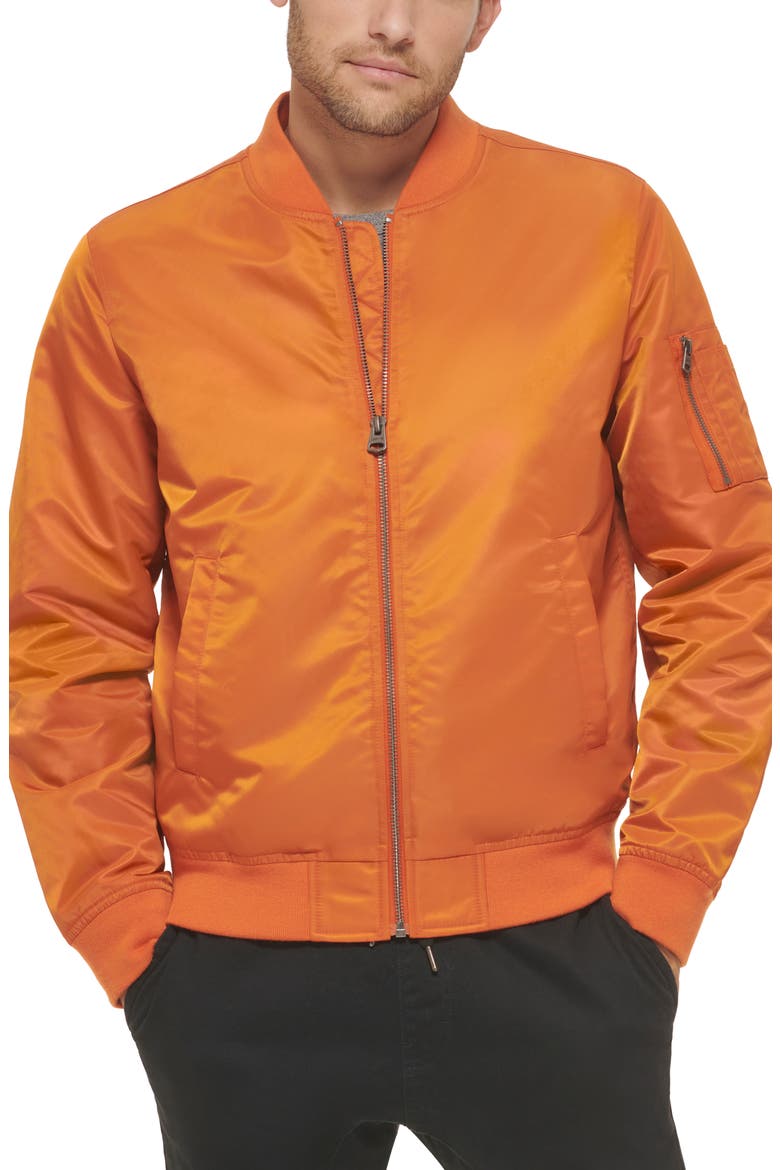 Nylon Satin Bomber Jacket, Alternate, color, ORANGE