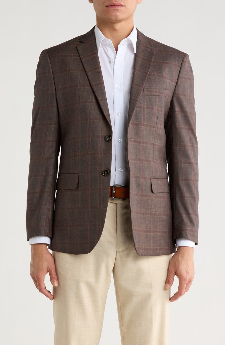 Gino Vitale Slim Fit Plaid Blazer, Main, color, Brown