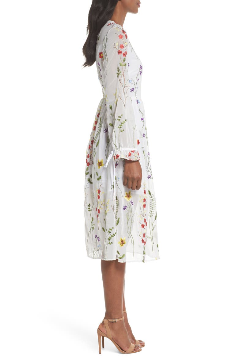 Sheer Embroidered Midi Dress, Alternate, color, WHITE EMBROIDERY FLORAL