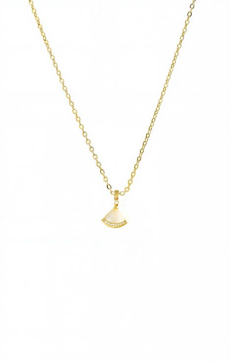 Pave & Mother Of Pearl Fan Shell Pendant Necklace