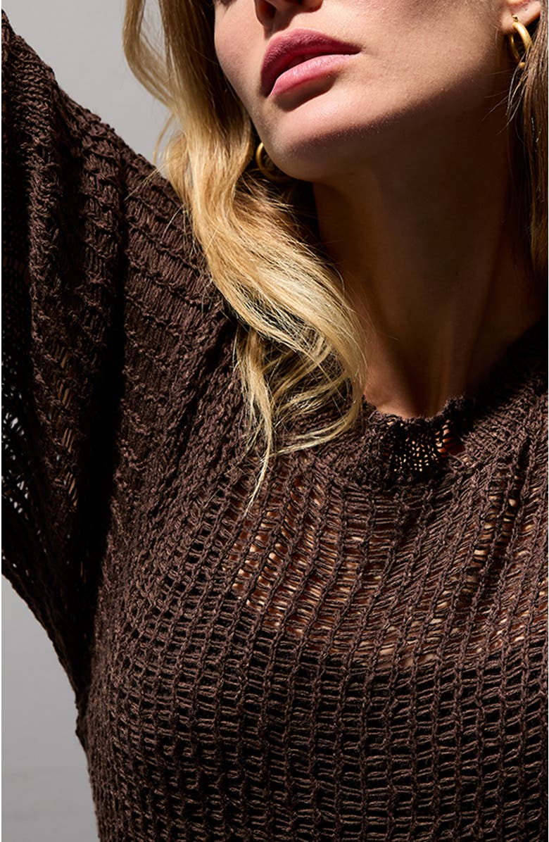 CRESCENT Netted Knit Dress, Alternate, color, Brown