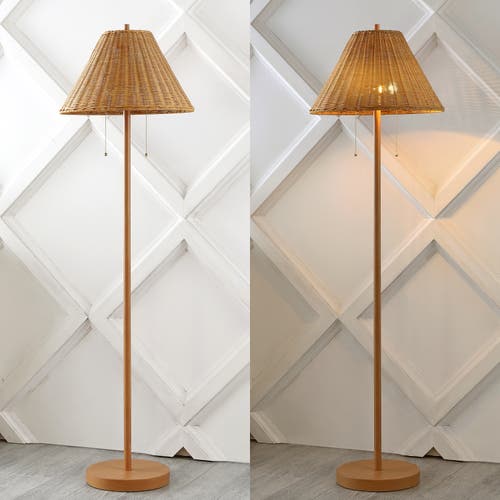 Jonathan Y Nando 61" 2-light Coastal Bohemian Iron, Rattan Led Floor Lamp With Pull-chain In Brown Wood Finish
