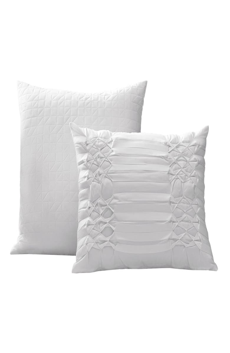 CITY SCENE Triple Diamond Pleated Microfiber Accent Pillow, Main, color, White