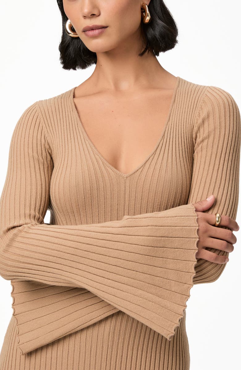 PAIGE Bel Long Sleeve Rib Sweater Dress, Alternate, color, Dark Camel