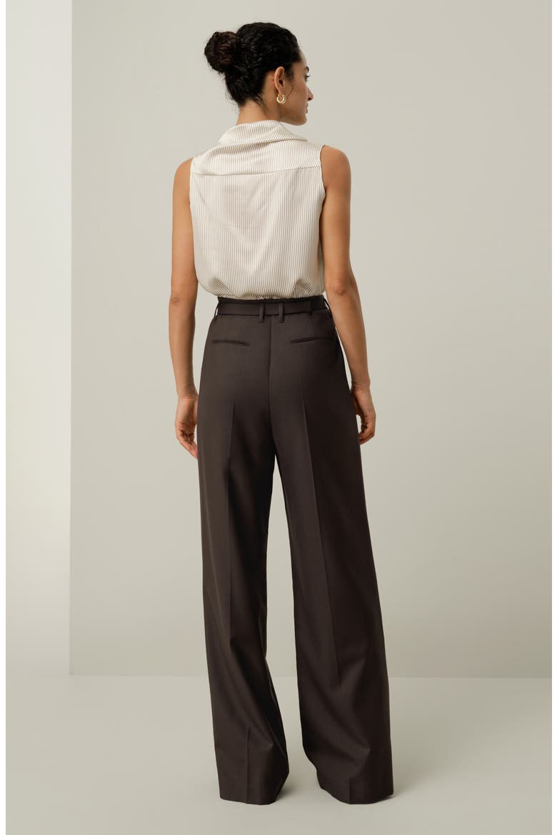 Women's Silk-Wool Blend High-Waisted Wide-Leg Pants, Alternate, color, Chestnut
