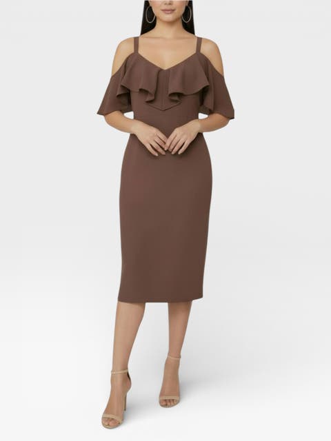 Marcella Off the Shoulder Ruffle Midi Dress