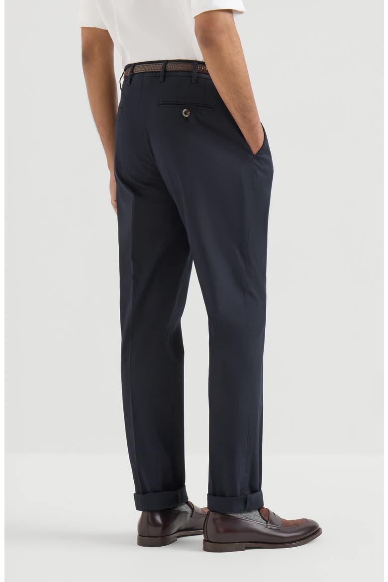 Garment-dyed Italian fit trousers in American Pima comfort cotton gabardine, Alternate, color, Navy Blue