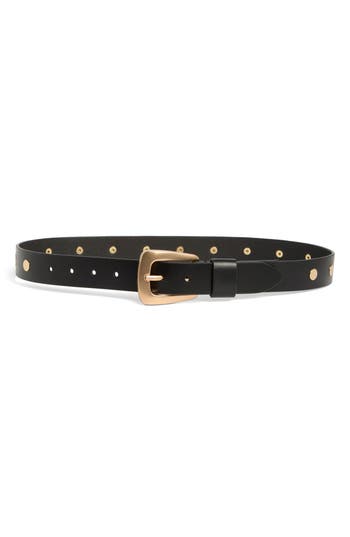 Allsaints Flat Stud Keeper Leather Belt In Black