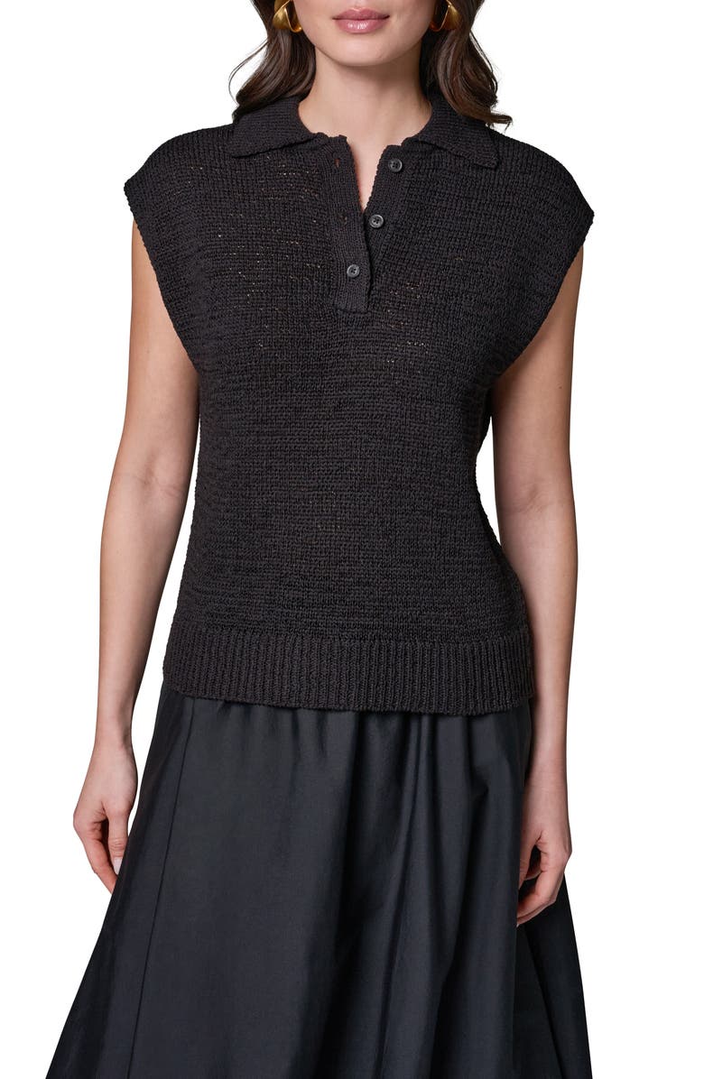 Donna Karan New York Sleeveless Polo Sweater, Main, color, Black