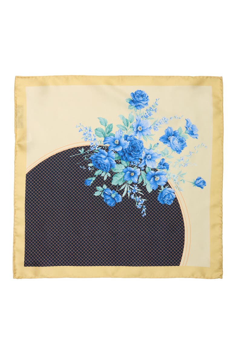 Floral Pocket Square, Alternate, color, YELLOW/ BLUE
