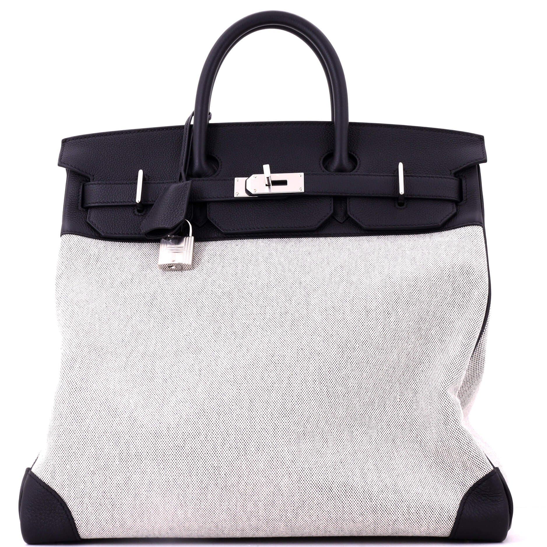 Pre-Owned Hermes HAC Birkin Bag Criss Cross Toile and Black Evercolor with Palladium Hardware 40, Main, color, Noir