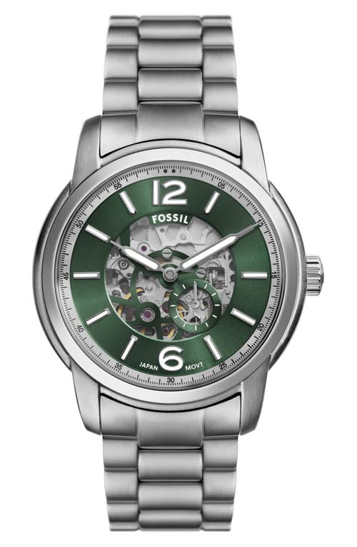 Fossil Heritage Automatic Bracelet Watch, 43mm in Silver at Nordstrom