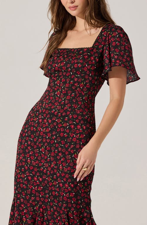 Astr The Label Sara Floral Short Sleeve Dress In Red