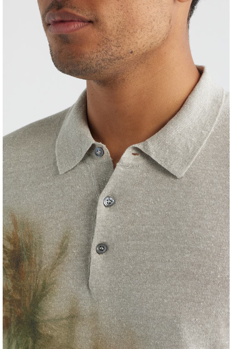 Palm Tree Graphic Linen & Cotton Polo Sweater, Alternate, color, LIMESTONE