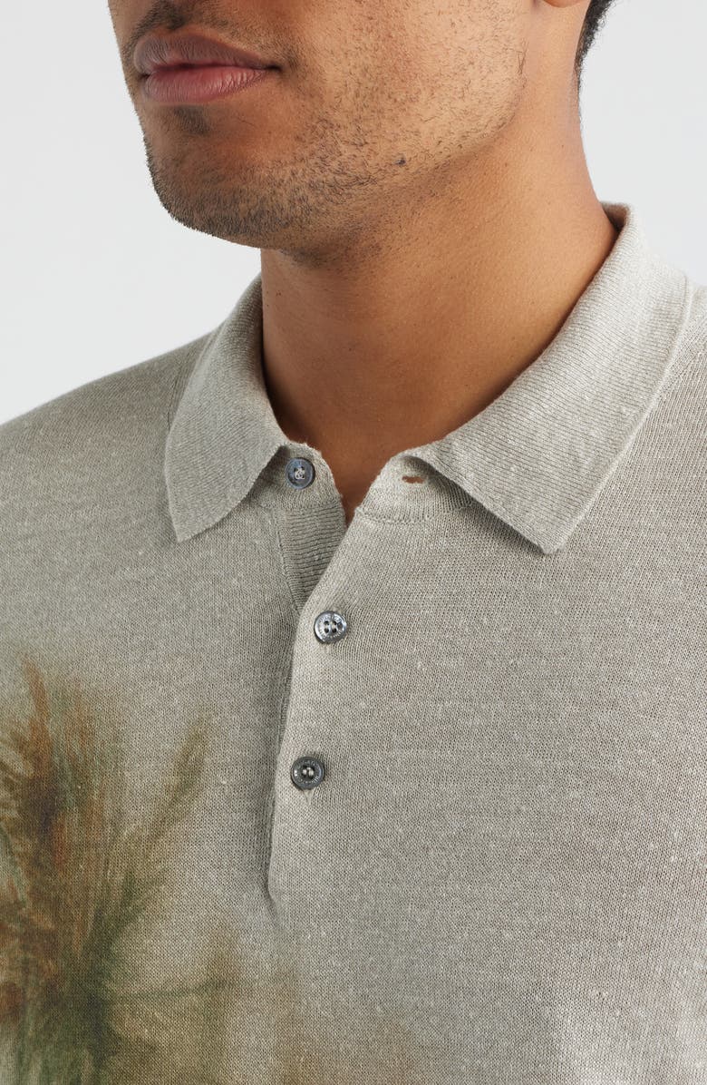Bugatchi Palm Tree Graphic Linen & Cotton Polo Sweater, Alternate, color, Limestone