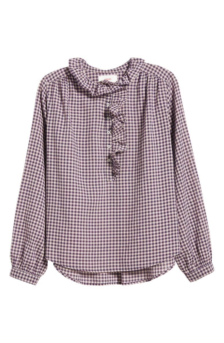 XÍRENA Caspia Gingham Ruffle Popover Top, Alternate, color, Stone Blue