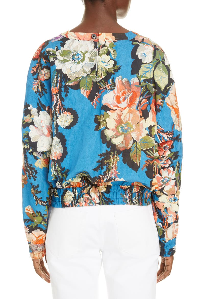 Calvin Floral Cotton Blend Top, Alternate, color, BLUE