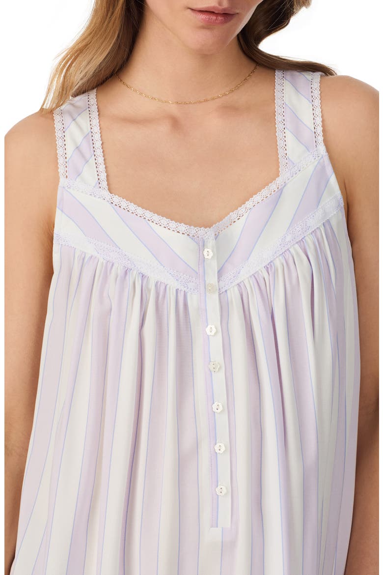 Lace Trim Sleeveless Chemise, Alternate, color, WHITE STRIPE