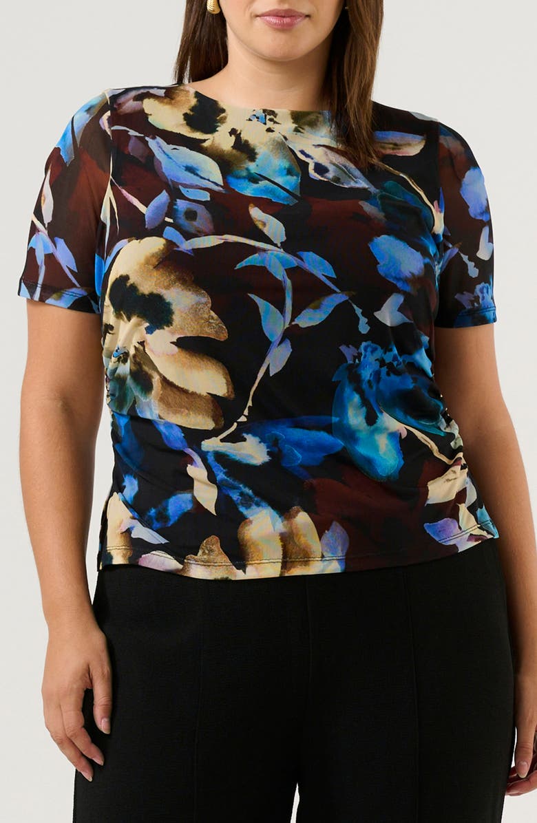 Estelle Cleo Floral Mesh Top, Main, color, Chocolate Winter
