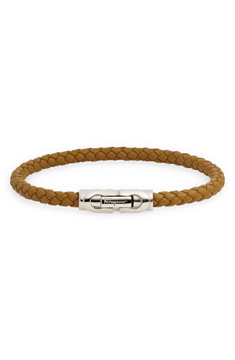 FERRAGAMO Scoubi Braided Leather Bracelet, Main, color,