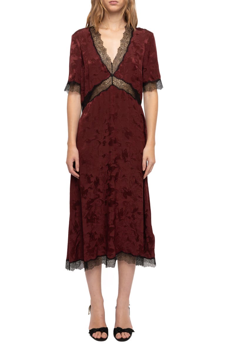 Redoxal Horse Jacquard Silk Midi Dress, Main, color, CHERRY