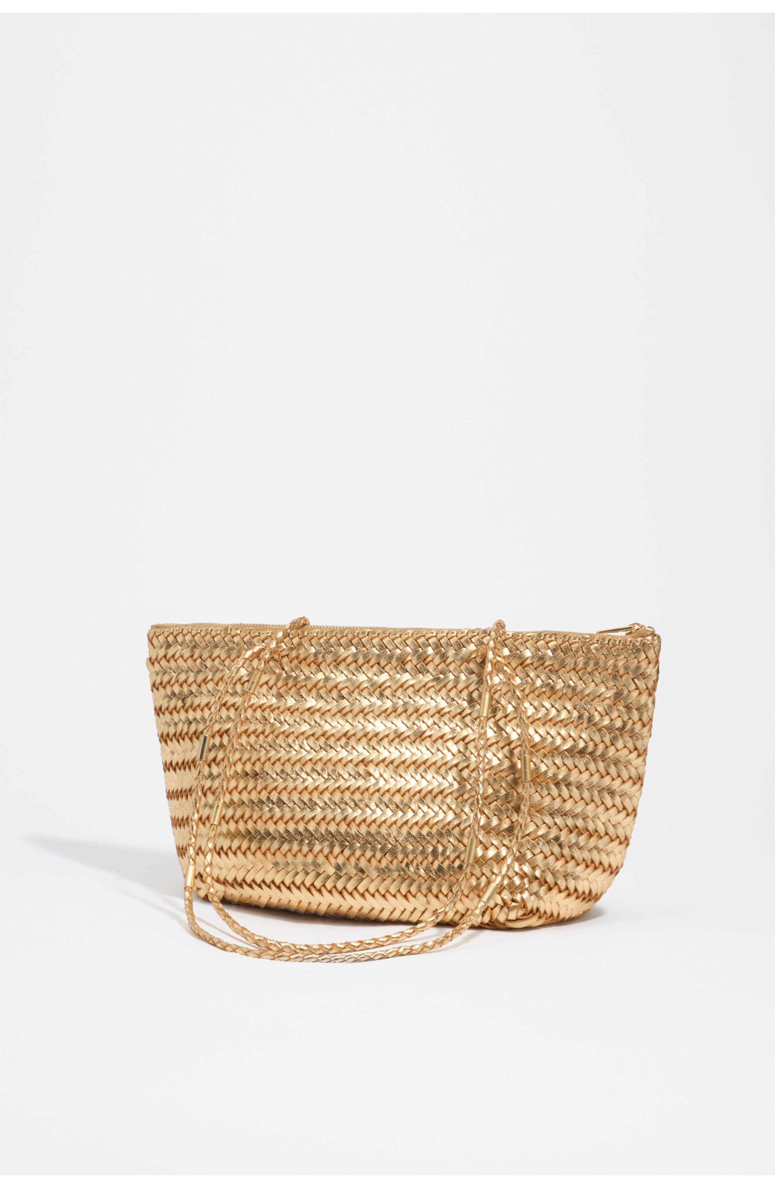 Medium Plaited Leather Shopper Bag, Alternate, color, GOLD