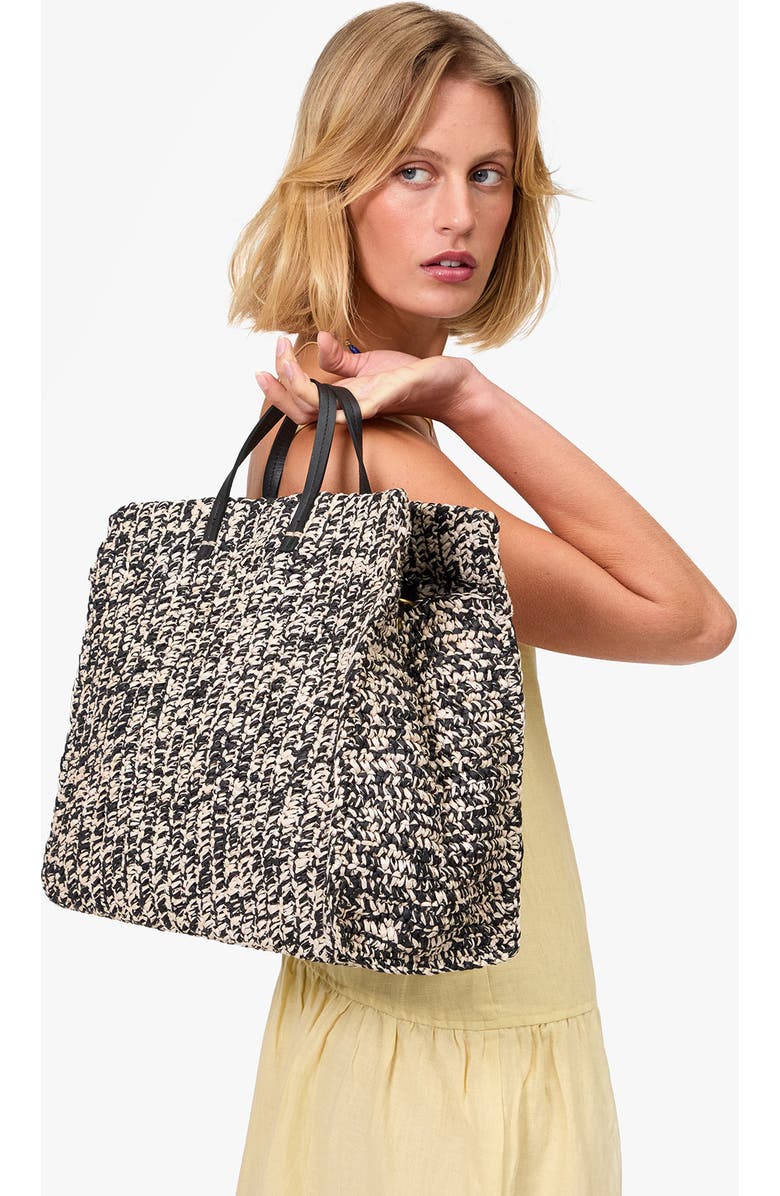 Clare V. Simple Woven Tote, Alternate, color, Black/ Cream Raffia