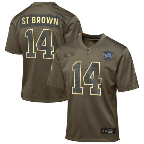 Youth Nike Amon-Ra St. Brown Olive Detroit Lions 2025 Salute to Service Game Jersey