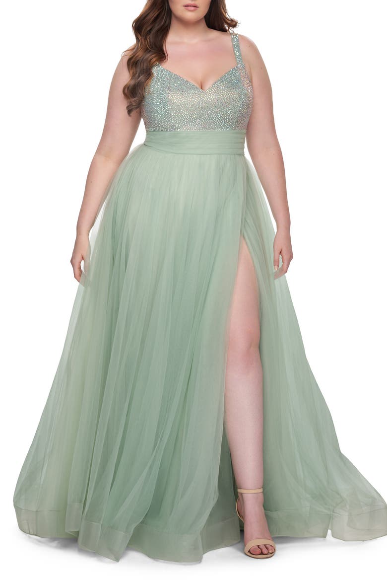 A-Line Plus Size Prom Dress with Rhinestone Bodice, Alternate, color, Sage