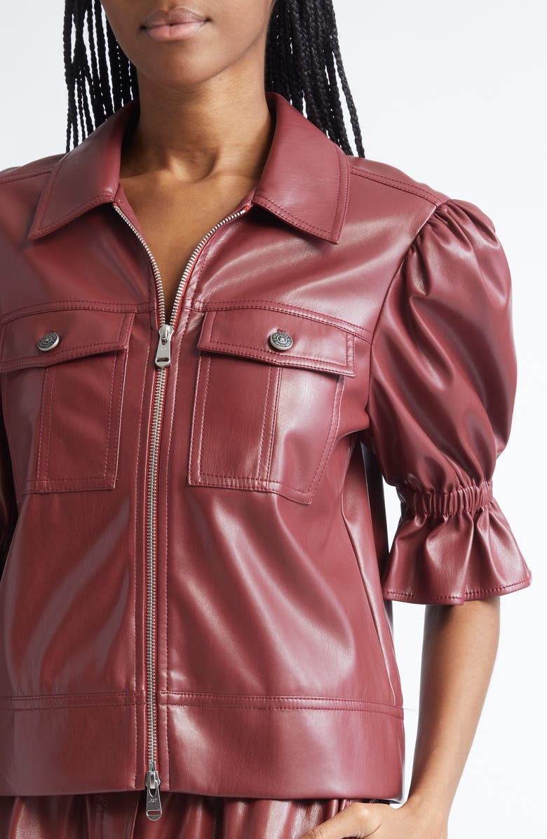 Cinq à Sept Holly Ruffle Faux Leather Jacket, Alternate, color, Wineberry