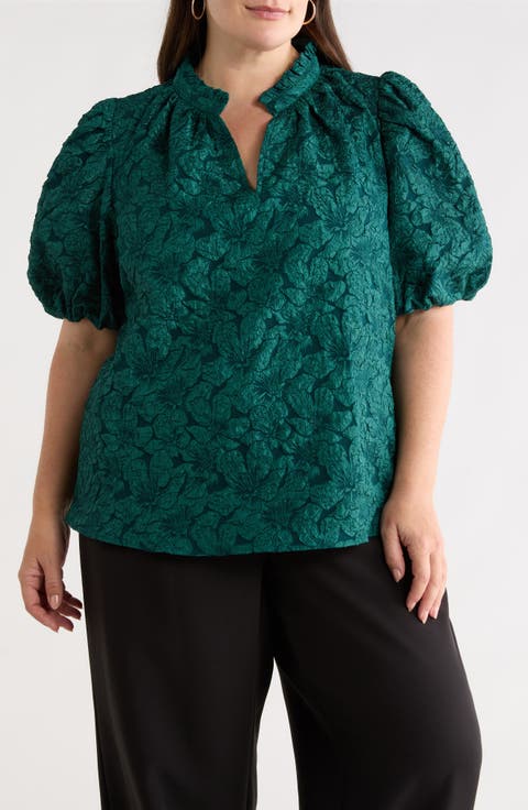 Arielle Jacquard Puff Sleeve Top (Plus)