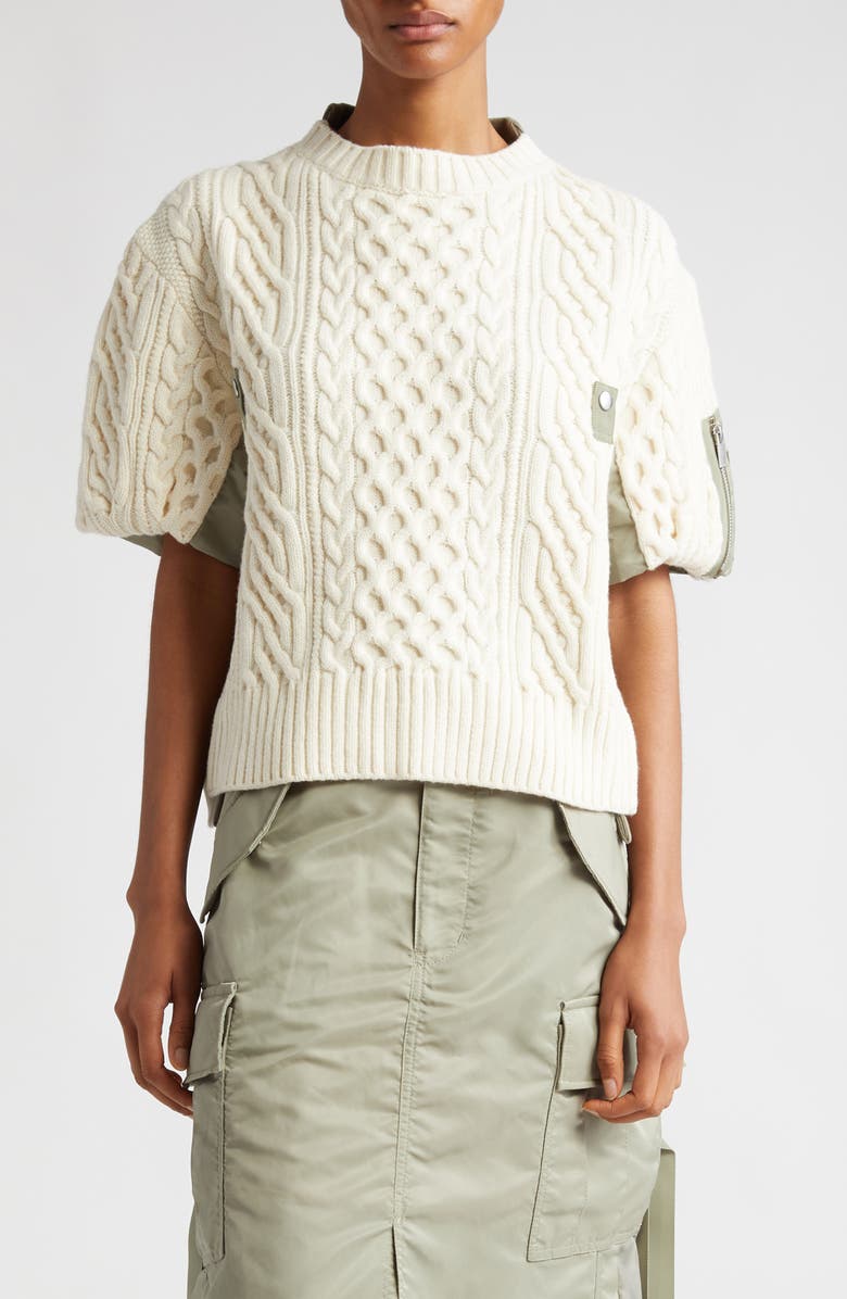 Sacai Hybrid Wool Knit & Nylon Twill Top, Main, color, 
